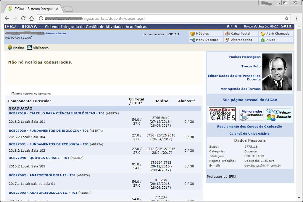 6 3. Tela Inicial Após efetuar o acesso, será exibida a tela inicial do Portal do Docente.