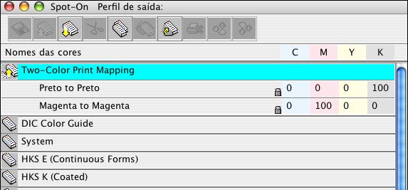 SPOT-ON COM MAPEAMENTO DE IMPRESSÃO COM DUAS CORES 24 Definição de uma cor para mapeamento de impressão com duas cores Use o procedimento a seguir para definir os mapeamentos de cor na caixa de