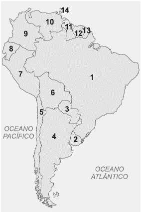 4ª Questão: Observe os mapas MAPA 1 MAPA 2 Os países 6 e 9(Mapa 1) e 3,4 e