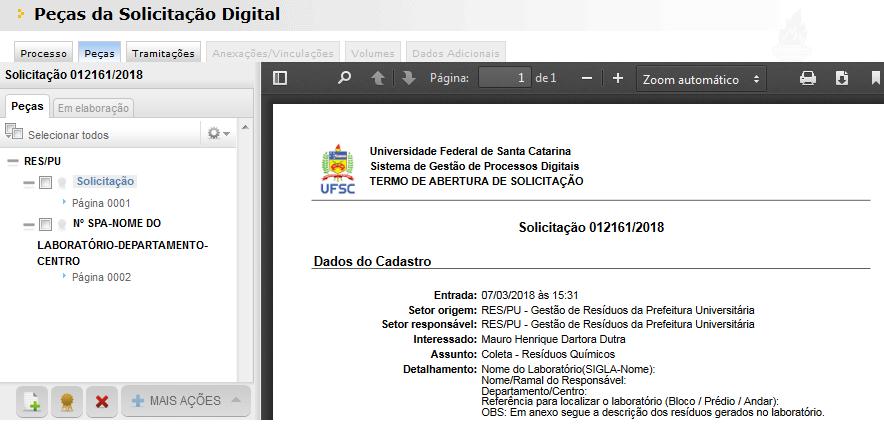 1.4. Peças da Solicitação Digital Para adicionar o formulário, clicar (Figura 4).