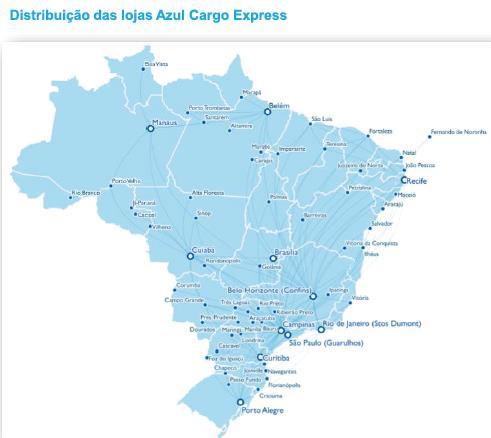 Azul Cargo Express tem a mais ampla cobertura aérea própria nacional 8 anos no mercado +175 Lojas, 88 aeroportos, alcançando mais de