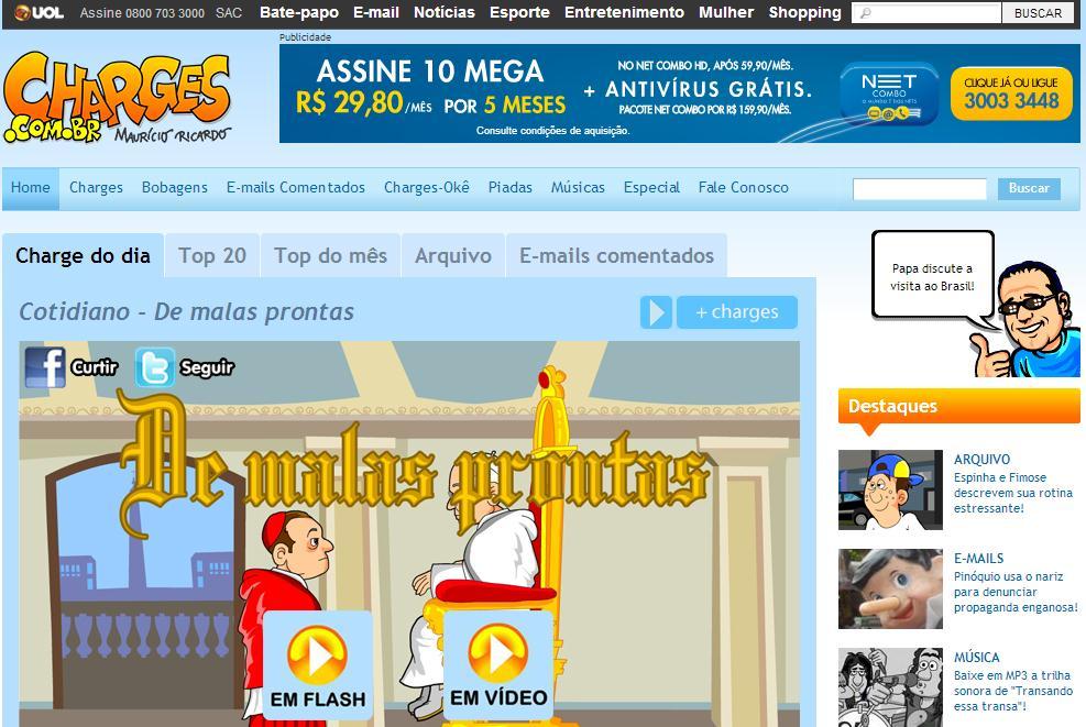 P á g i n a 87 Figura 18 Panorama geral do layout atual do site charges.com.br Como coloquei acima, nesta pesquisa serão analisadas três charges.