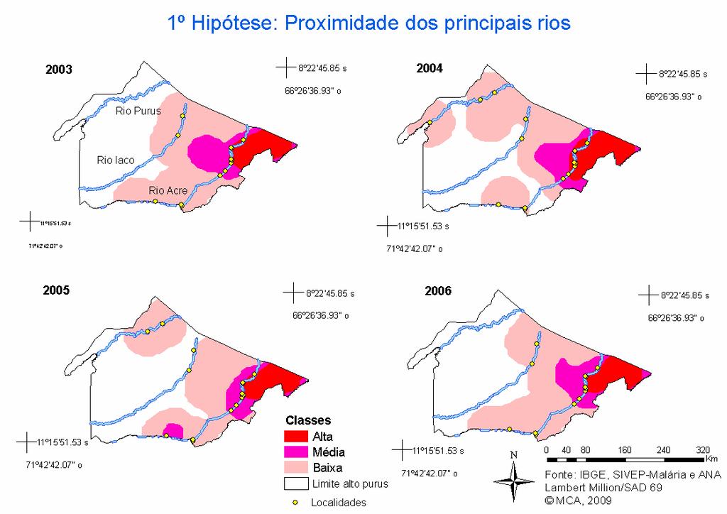 3.1 Investigação dos fatores associados 3.1.1 Proximidade de rios Na região amazônica a espécie de Anopheles predominante é denominado A. darlingi. Essa espécie é considerada tipicamente fluvial.