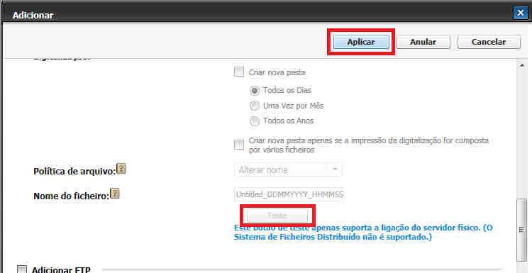 Após finalizar o teste acima, realizar o teste no equipamento digitalizando um documento para respectiva pasta. 8.