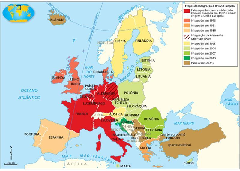 Turquia: apenas 3% de seu território é europeu, tendo fronteira com o Iraque, 25% dos 73 milhões de habitantes são