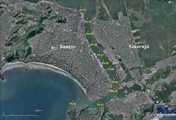 39 Figura 5 - Localização geográfica dos pontos de amostragem de sedimentos coletados ao longo do canal de acesso ao Porto de Santos (Santos-SP). Fonte: Google Earth (acesso em 26/12/2011). 4.