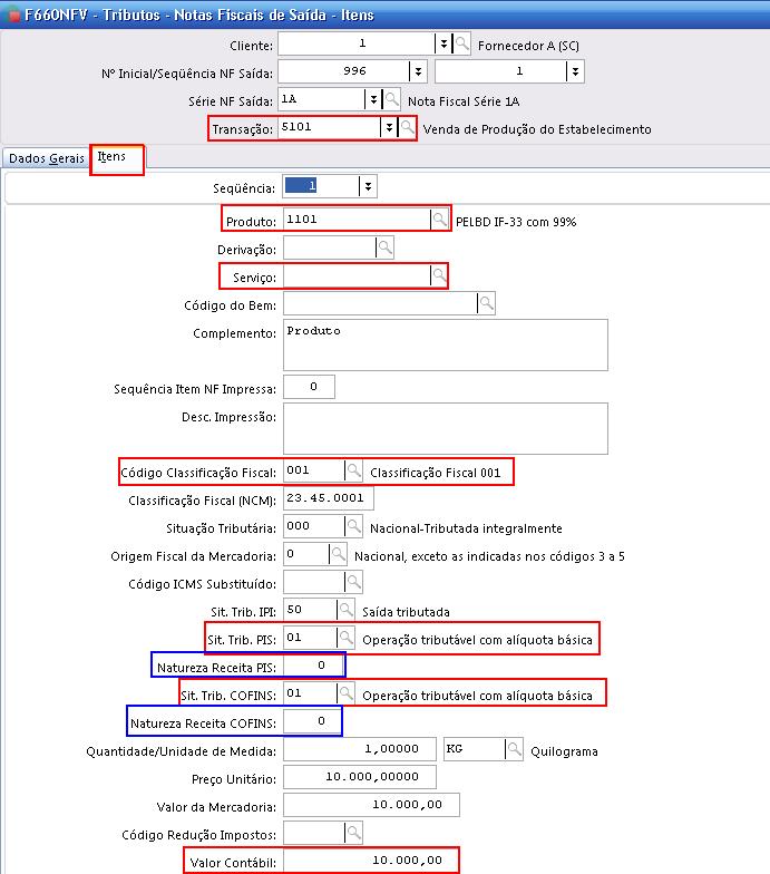 Parâmetros para notas fiscais de entrada - Para as transações que recuperam o PIS e COFINS na tela F001TCP - Cadastros > Transações >
