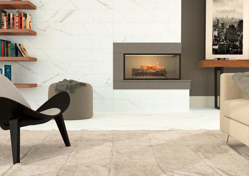 Calacata Clásssico HD WH ACT 20x120 cm RET Proporcione amplitude ao seu ambiente investindo no mesmo porcelanato em pavimentos e paredes.