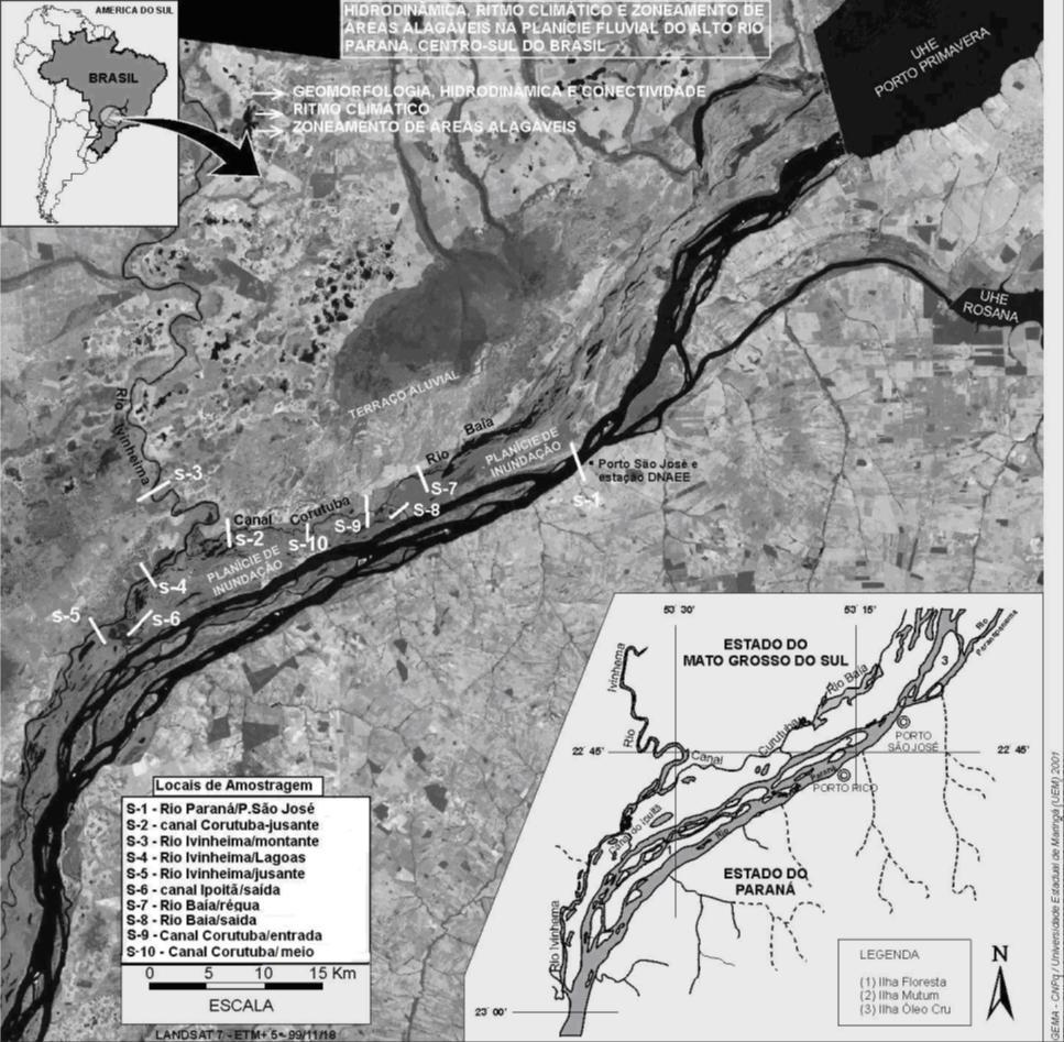 Figura 1: Localização da área de estudo e seções de amostragem na planície do Alto rio Paraná 4.