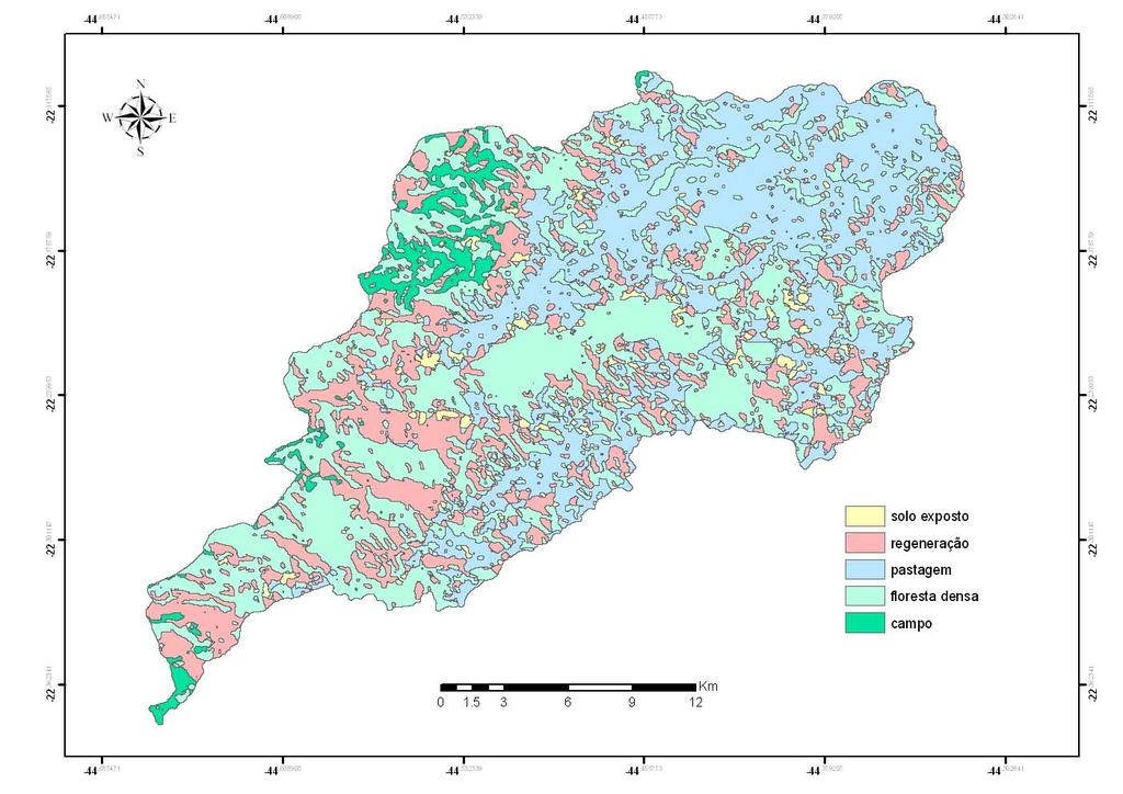 Na geração do mapa de áreas de preservação permanente foram utilizados os dados do IBGE referentes à rede de drenagem e às curvas de nível digitalizadas.