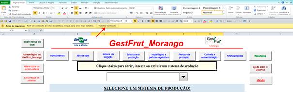 2 GestFrut_Morango: Sistema para Avaliações Econômico-financeiras da Produção de Morangos Fig. 1. Ilustração do aviso de segurança do Microsoft Excel.