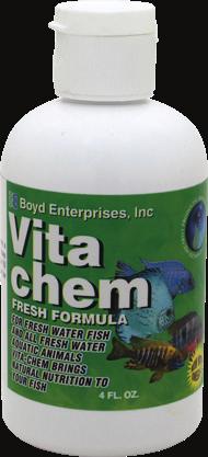 ) Vita Chem Condicionador e vitamina de água p/ aquários de água doce Vita-Chem traz nutrição natural para o seu peixe e produz mais vitamina C ativa do que qualquer outro suplemento.