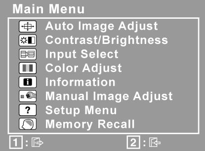 Para ajustar a imagem da tela, faca o seguinte: 1. Pressione [1] para exibir o Menu Principal. NOTA: Todos os menus OSD e as telas de ajuste desaparecem automaticamente após 15 segundos.