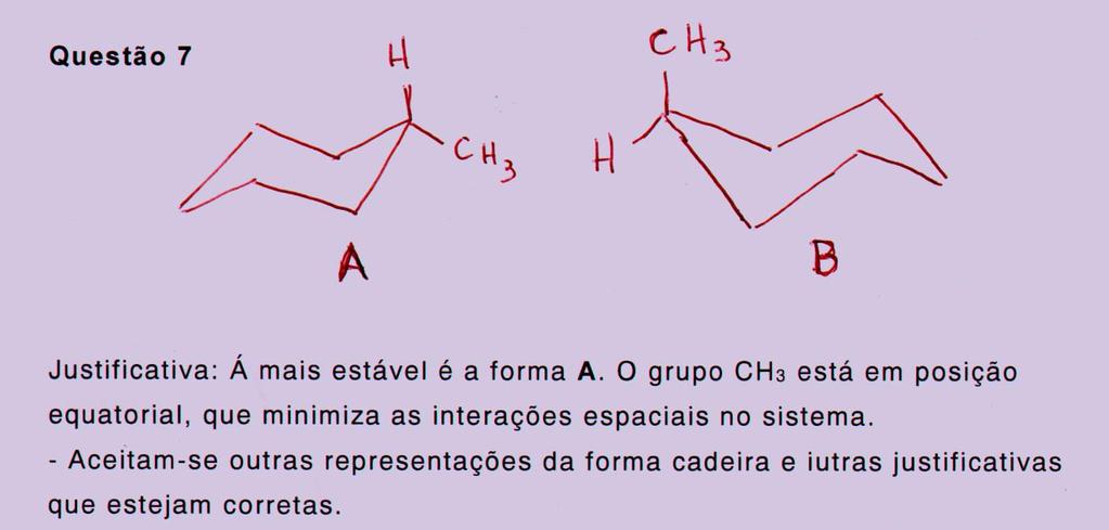 Questão 7: (1,25 pontos) Escreva as duas conformações cadeira para o composto metil-ciclo-hexano.