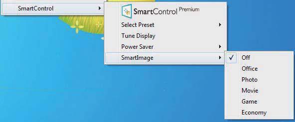 Num ecrã não suportado com capacidade DDC/CI, apenas os separadores Help (Ajuda) e Options (Opções) SmartControl Premium - O ecrã About (Acerca do) é mostrado quando esta opção é selecionada.
