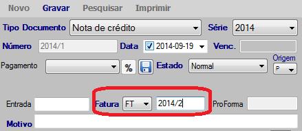 --- Criação de uma Nota de Crédito --- Para criar uma Nota de Crédito, deveremos escolher o tipo de documento Nota de Crédito de seguida pressionamos o botão novo o sistema