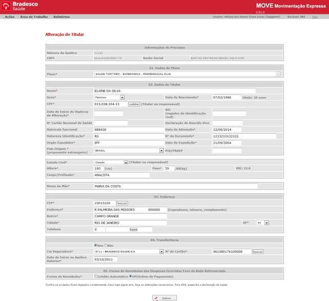 Figura 45 - Formulário de Alteração Cadastral do Segurado Titular Caso o usuário