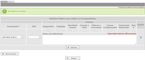 Figura 82 - Documentos Adicionais - Solicitação de Exame Para incluir mais de uma solicitação de exame/perícia, o usuário deverá clicar no botão.