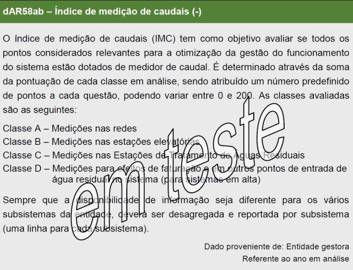 saneamento de águas residuais Pontos considerados relevantes dotados de medidor de caudal Medição de caudal nos pontos de entrada e saída de água do sistema Pontuação