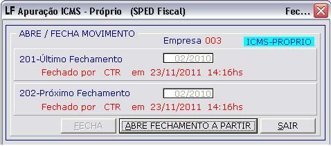 uma vez feito o fechamento a empresa deverá realizar o procedimento mensalmente, não sendo