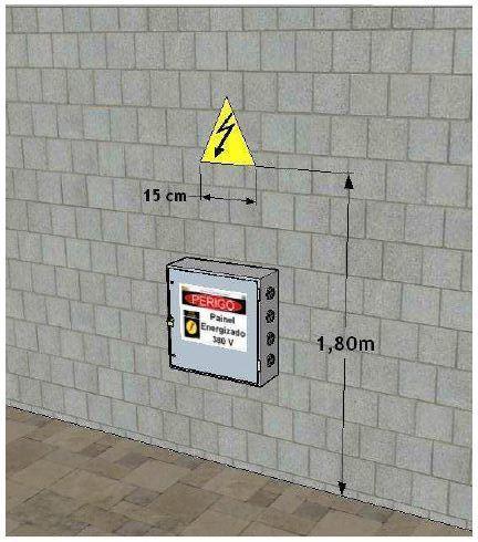 48 Sinalização de alerta A sinalização de alerta deve ser instalada em local com boa visibilidade, a uma altura mínima de 1,80 metros, sendo essa medida entre o piso acabado e a base da sinalização.