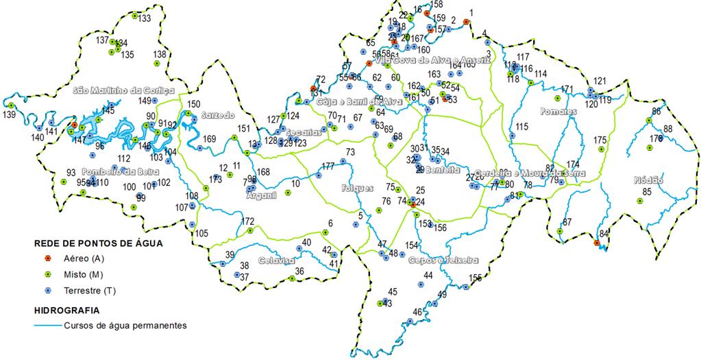 4.1.1.3. Rede de pontos de água Figura 8 - Mapa da Rede de Pontos de Água do Concelho de Arganil - Mapa nº7 em Anexo B (Fonte: IGP, 2012; M.A, 2012).