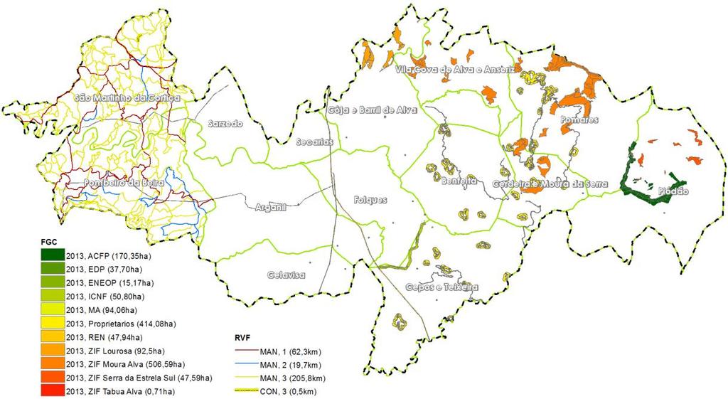 4.1.2. Planeamento das ações referentes ao 1º Eixo Estratégico 4.1.2.1. Rede de FGC, MPFGC, RVF e RPA Figura 10 - Mapa de intervenções