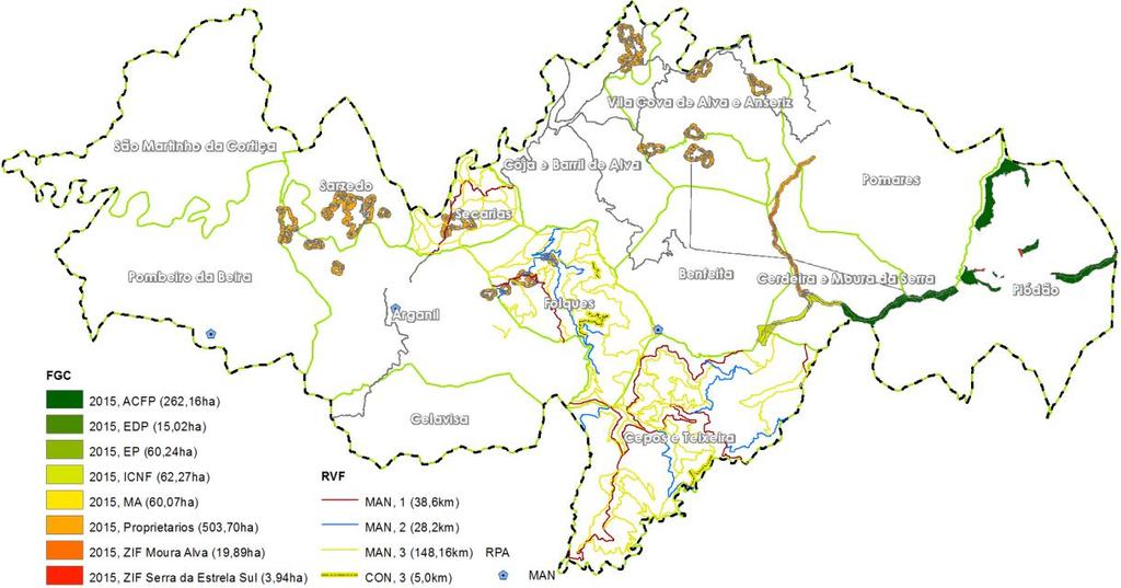 Figura 12 - Mapa de intervenções previstas no programa de ação da rede regional de DFCI do concelho de Arganil para 2015 - Mapa nº8.