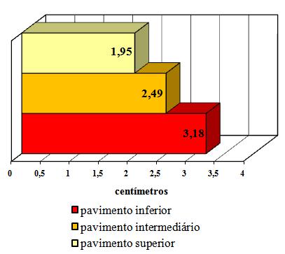 Figura 7 Médias das medições de profundidade efetuadas nas depressões e buracos dos blocos de rocha nos pavimentos da Fortaleza de Santa Cruz.