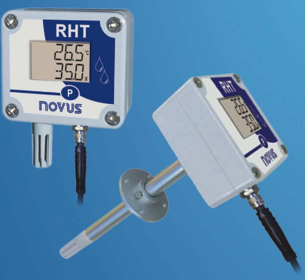 Transmissor de Temperatura e Umidade RHT-485-LCD Este transmissor disponibiliza os dados de temperatura, umidade relativa e ponto de orvalho através de uma interface de comunicação serial (RS485) com
