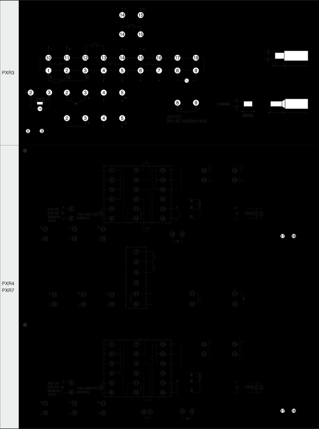 Micro Controlador PXR 6 Diagrama de conexão externa <Saída 2 de alarme de processo ou saída 2 de controle> Sem função de comunicação <saída 1 de controle> <Entrada