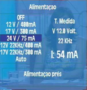 - Alimentação prés Se pelo contrário estiver seleccionada a banda satélite, ao premir a opção Alimentação prés, aparecerá o seguinte submenu: 3.3.1.2.1 3.3.1.2.2 Figura 9.