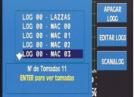 3.3.1.4.3.- Ver DATA LOGS Nesta secção podemos ver os resultados das Macromedidas executadas e os resultados dos SCAN&LOG. O medidor apresentará uma janela com uma lista de DATA LOGS.