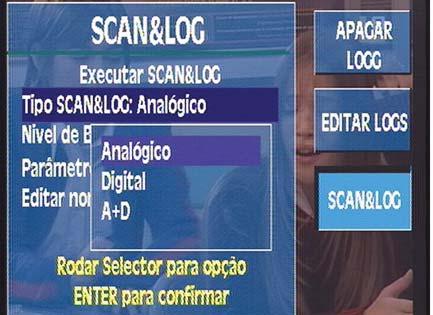 3.3.1.4.3.3.- SCAN&LOG A função SCAN&LOG incorporada de série no medidor, permite automatizar o equipamento para que faça uma procura sobre a banda terrestre e realize as medidas em função de uns