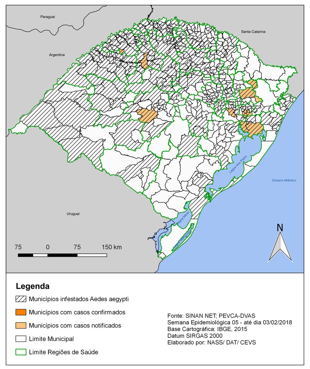 Figura 3: Mapa dos municípios infestados e com casos de Zika Vírus notificados e