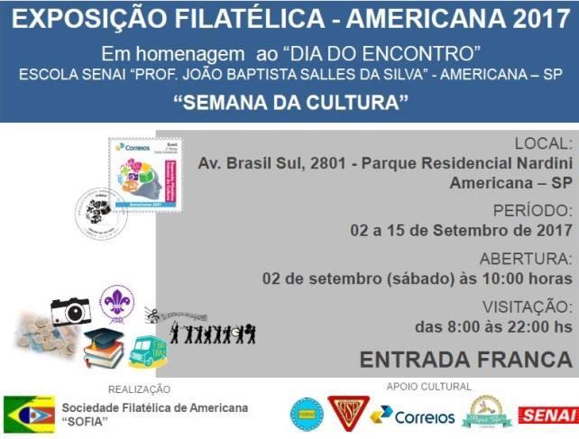 2017, AMERICANA 2017 Exposição Filatélica SEMANA DE CULTURA exposição regional não