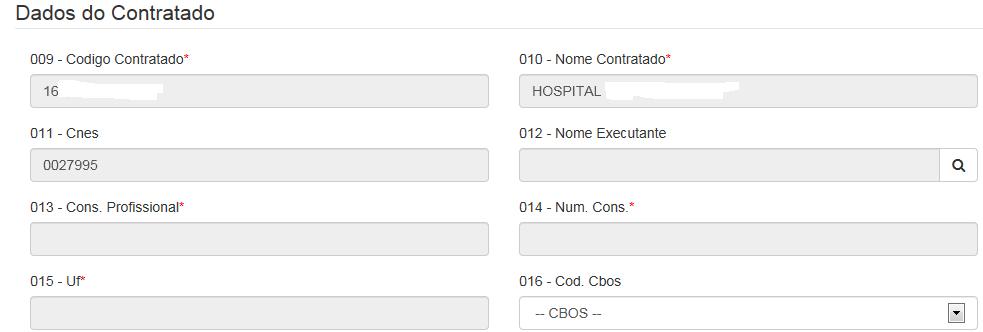 Portal do Prestador Guia de consulta Nos dados do contratado, usuário deverá informar nome do médico executante, campo 012 e especialidade / CBO (Código Brasileiro de Ocupação) campo