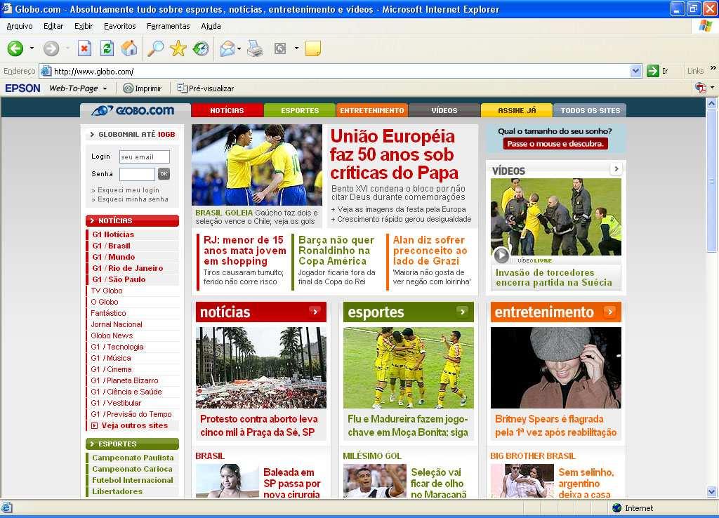 Ilustrações 5 e 6 Páginas iniciais da AOL e da candidatura Lula em 2006.
