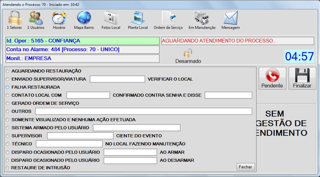 11. Atendendo Eventos Caso você queira que o evento continue pendente escolha uma opção de atendimento e depois