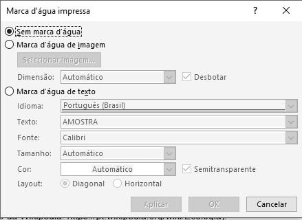 2 - Selecione uma das opções disponíveis para marca d água e aplique ao seu texto.