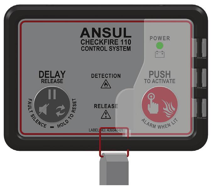 Guia do proprietário do sistema de detecção e atuação CHECKFIRE 110 Português MÓDULO DE CONTROLE 009151 BOTÃO DELAY/RESET/ SILENCE (RETARDO/REINICIALIZAÇÃO/MUDO) BOTÃO E LED PUSH TO ACTIVATE / ALARM