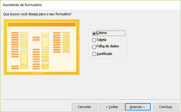 Access Formulário de Ligação Definir o tipo de