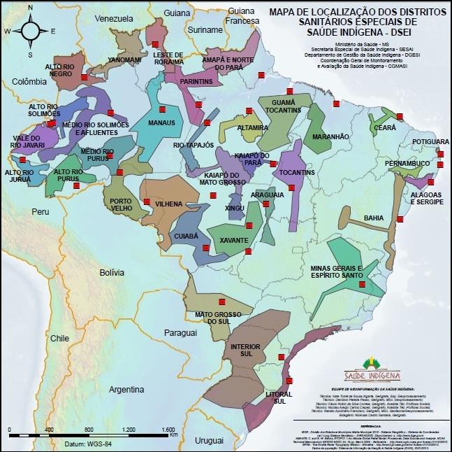 64 Figura 3- Os 34 Dsei do Subsistema de Atenção à Saúde Indígena (MS/SESAI, 2013) O Dsei Litoral Sul é um dos 34 existentes e localiza-se na área litorânea dos Estados do Rio de Janeiro, São Paulo,