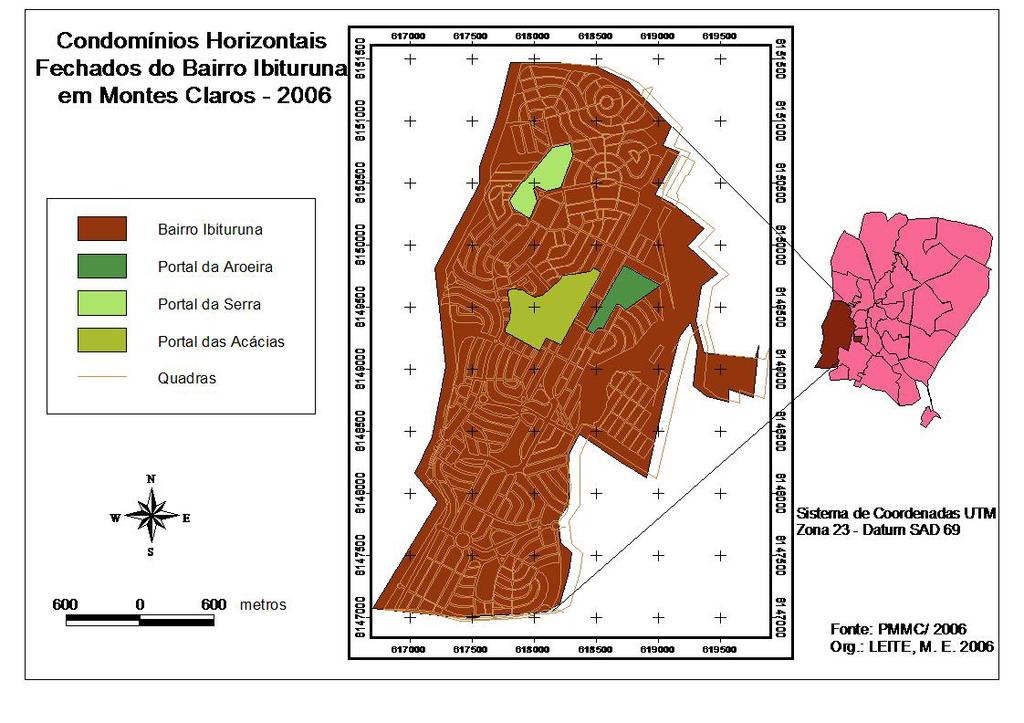 Mapa 02- Condomínios horizontais fechados do bairro Ibituruna em Montes Claros -2006.