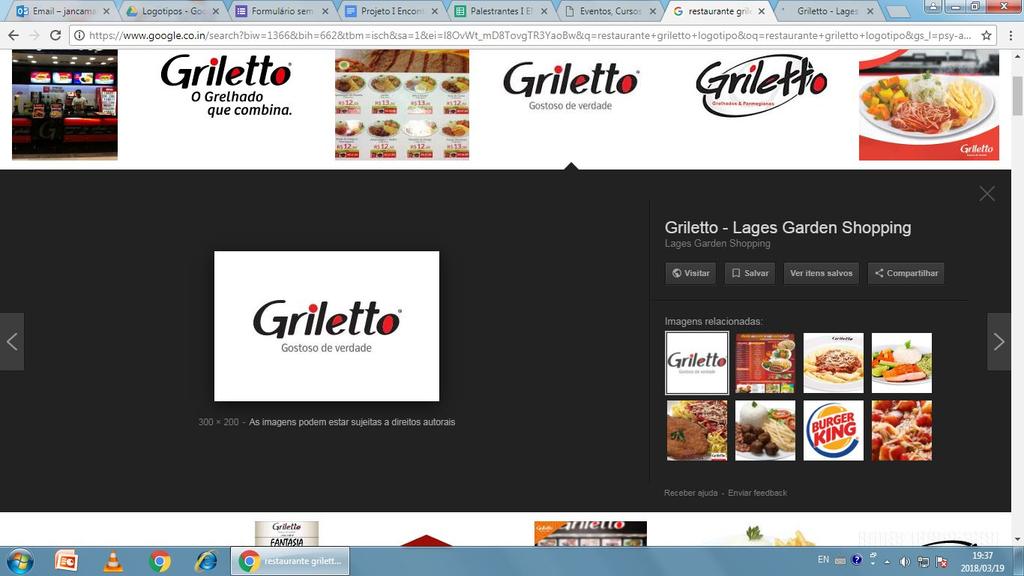 10. Patrocínio: Restaurante Griletto: Os participantes de Encontro terao desconto nos pratos para almoco no restaurante Griletto do Shopping proximo ao evento.