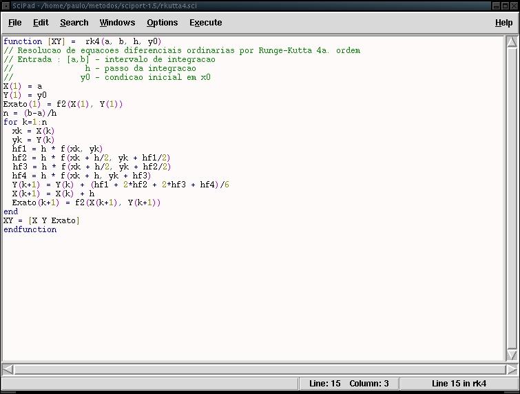 Função rk4.sci - Editor Funções Função rk4.