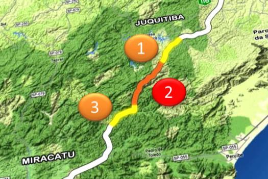 5 quilômetros entre as cidades de Juquitiba (SP) e Miracatu (SP) Único trecho de pista simples de