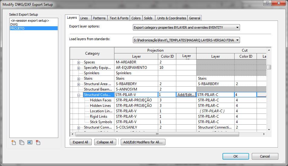 53 Estas configurações podem ser aplicadas em objetos modelados (paredes, vigas, equipamentos, etc.), anotações (textos, cotas, etc.) e arquivos importados em DWG.