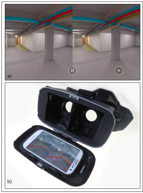 90 Figura 46 a) Stereo Panorama das tubulações 1º pavimento subsolo b) Óculos de Realidade Virtual para smartphones.