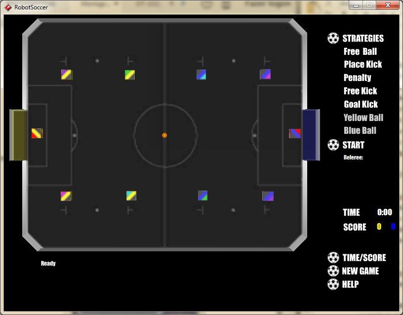 Figura 21 - Interface de simulação da categoria SimuroSot Fonte: Robot Soccer v1.5ª O simulador Robot Soccer v1.